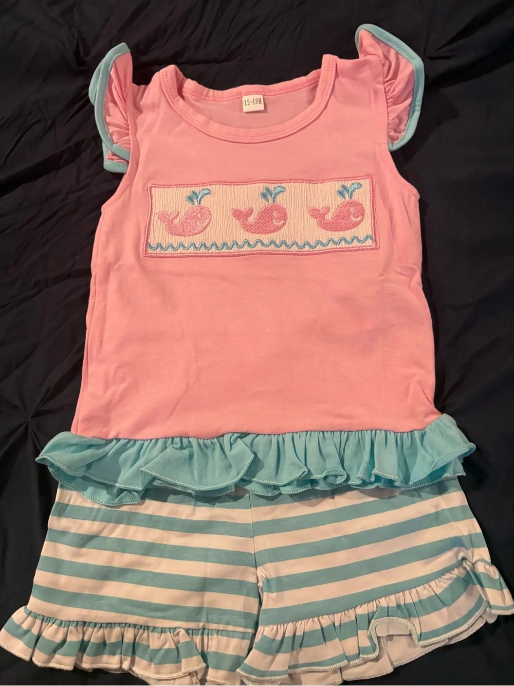 Toddler Boutique Girl Whale Shorts Set..12-18M